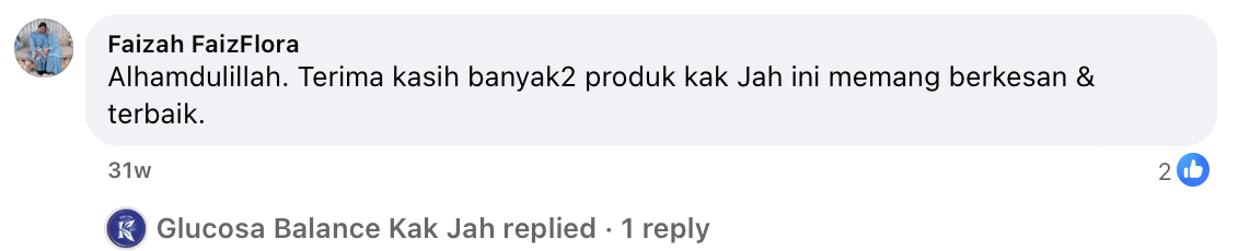 Testimoni tambahan Glucosa Balance Kak Jah 1